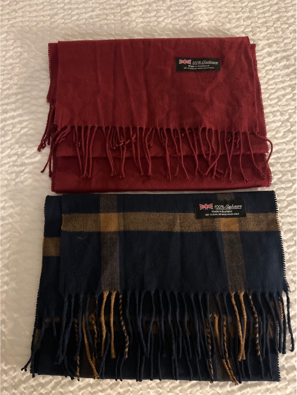 Set of Two 100% Cashmere Scarves Made in Scotland - Red and